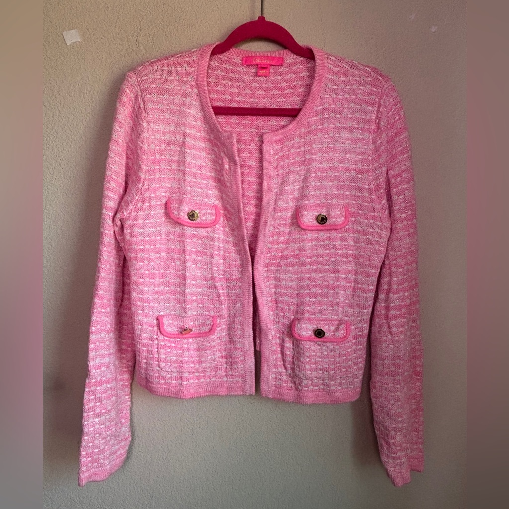 Lilly Pulitzer Pink Tweed Pocket Jacket Cardigan. Final Price!!!